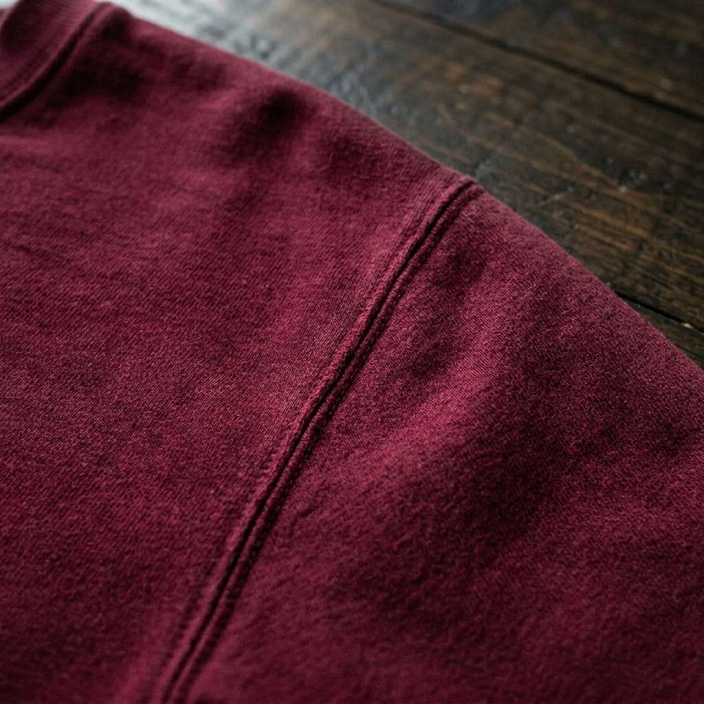 Detail of rich custom garment-dyed cotton fabric