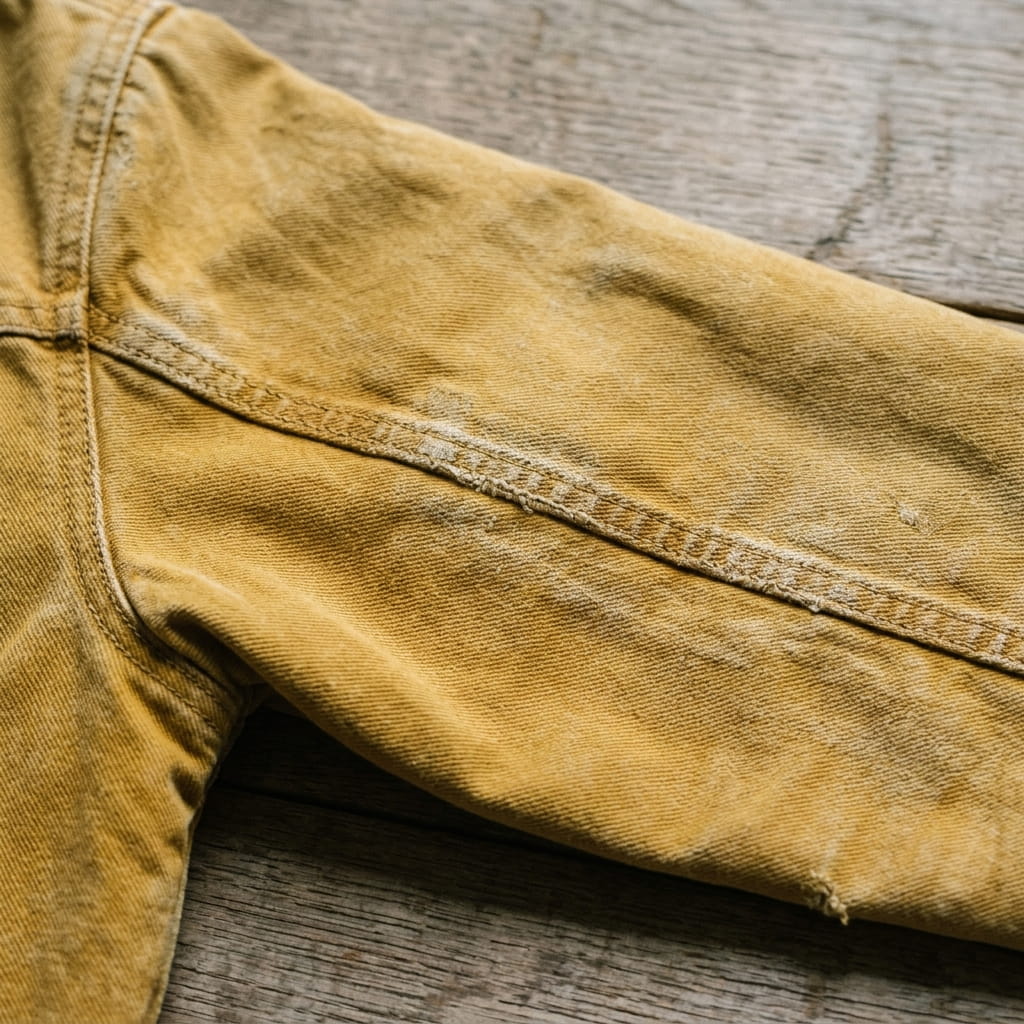 Detail of faded vintage pigment-dyed cotton fabric