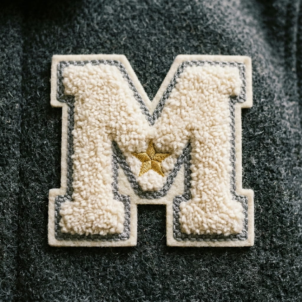 Chenille patch combined with embroidery detailing