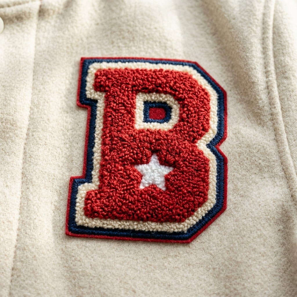 Varsity letter chenille patch with merrowed border