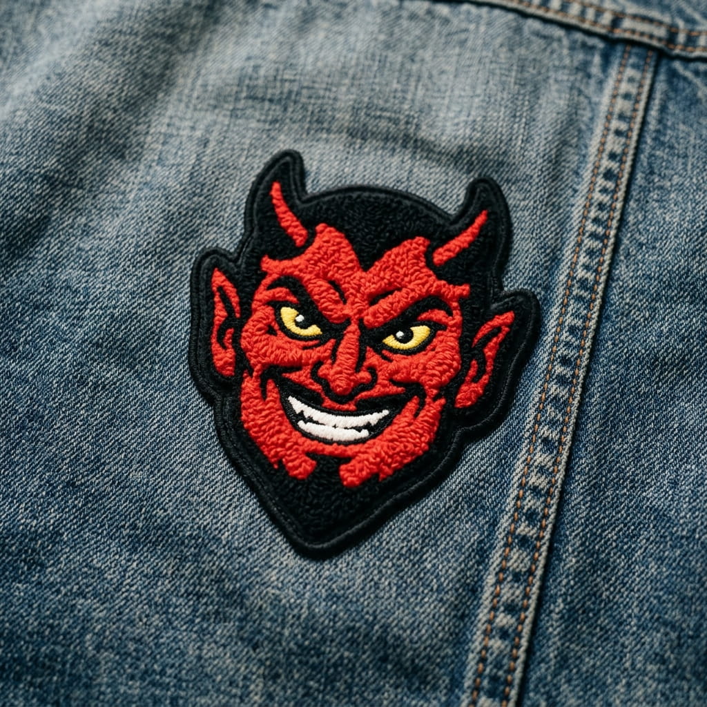 Bold cartoon mascot chenille patch with hot-cut border