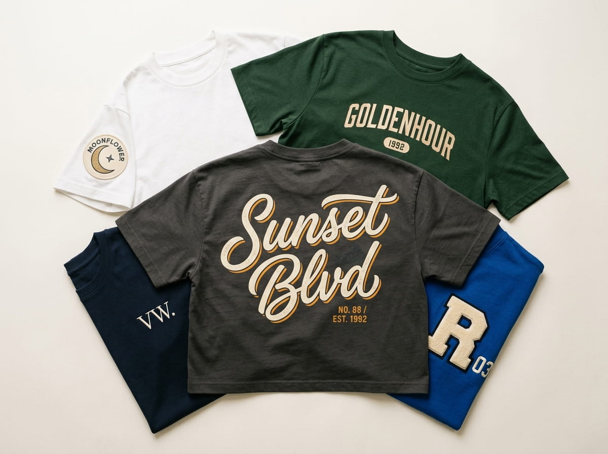 Stack of crop tees in bulk for a lifestyle and event order