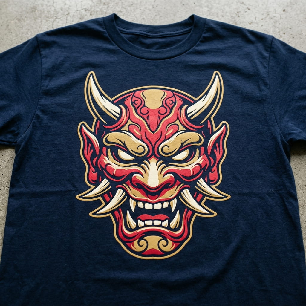 Close-up of a bold screen print on a t-shirt