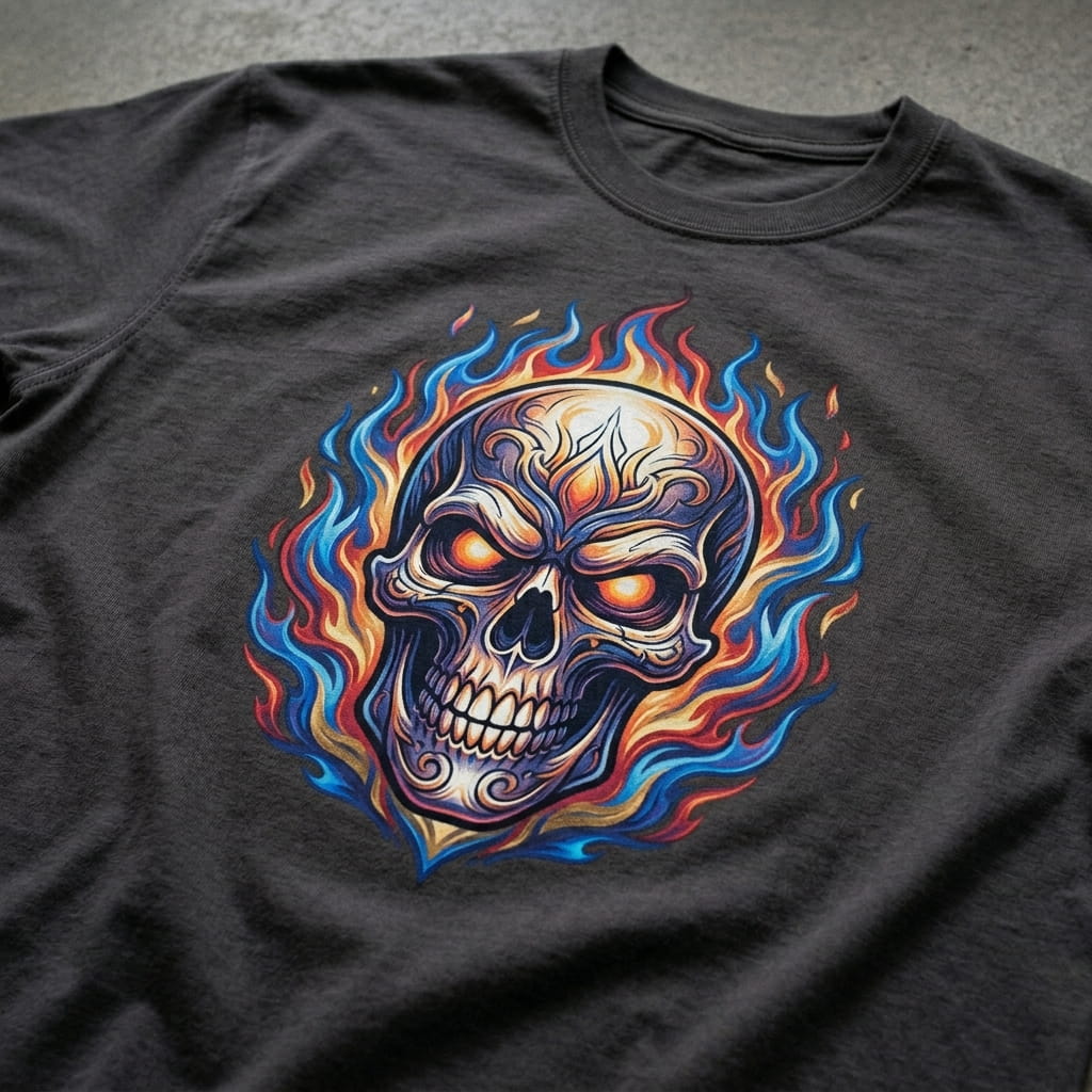 DTG-printed apparel with a full-color streetwear graphic
