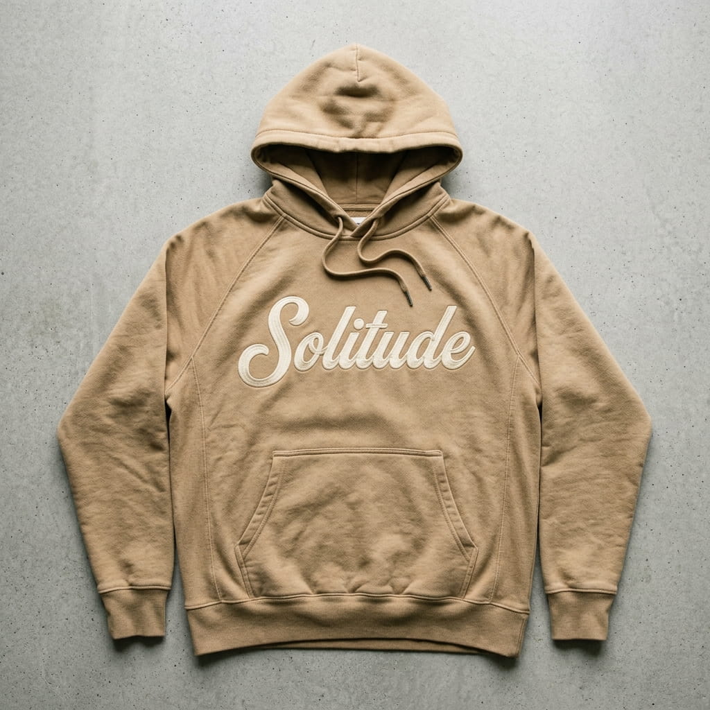 Flat-embroidered script on a cotton hoodie