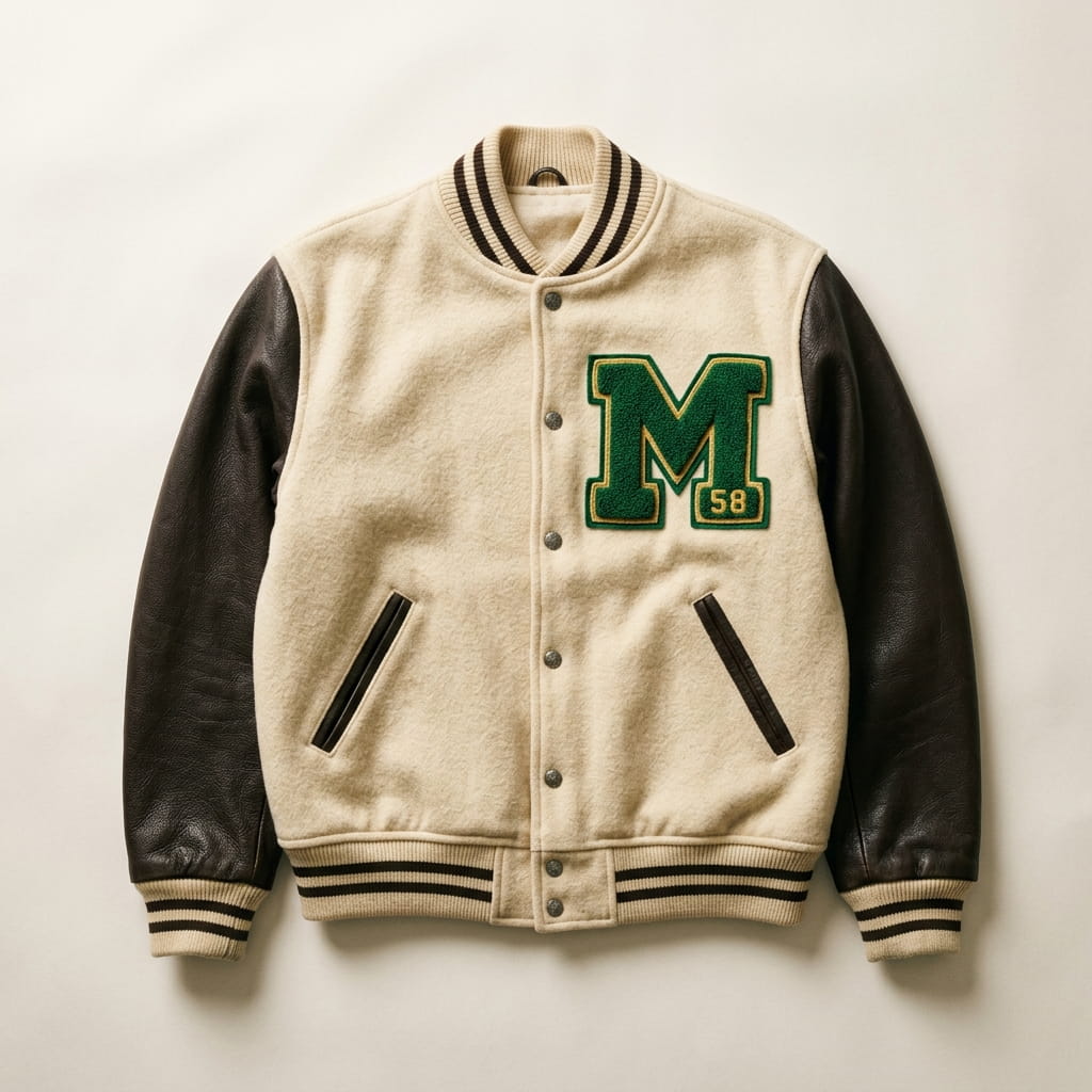 Chenille varsity patch on a wool jacket