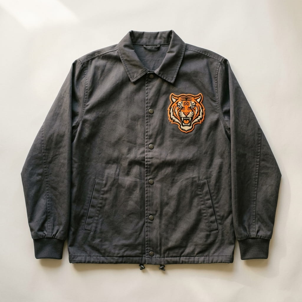 Embroidered mascot patch on a jacket