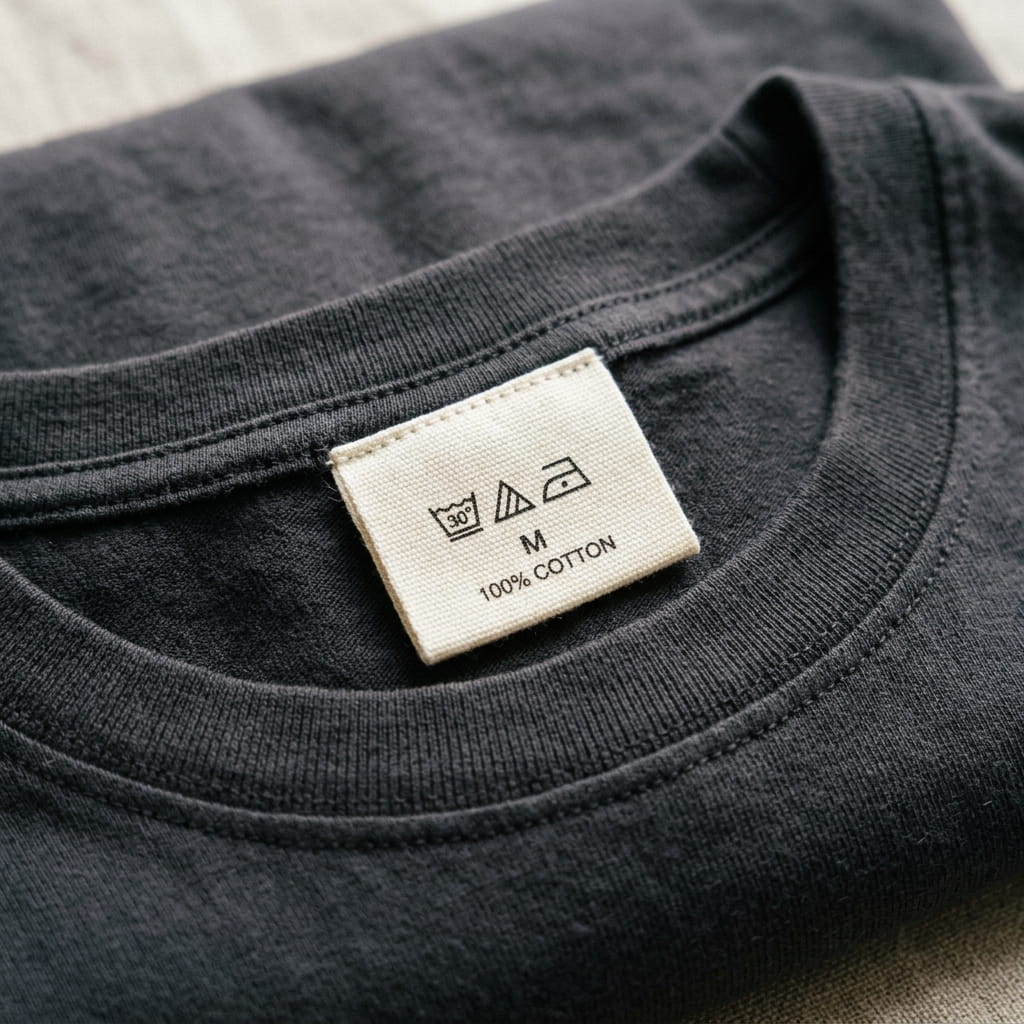Woven brand label sewn into the inside collar