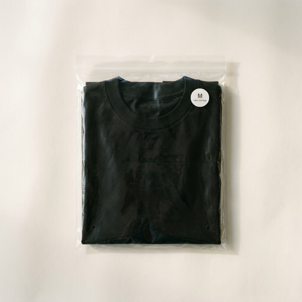 Folded tee sealed in a poly bag