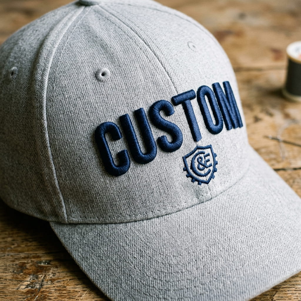 Puff embroidery combined with flat embroidery on a cap