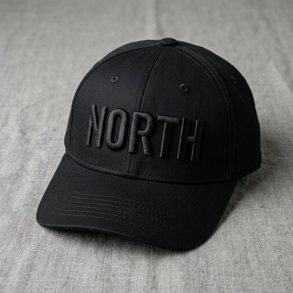Bold raised 3D puff embroidery on a cap