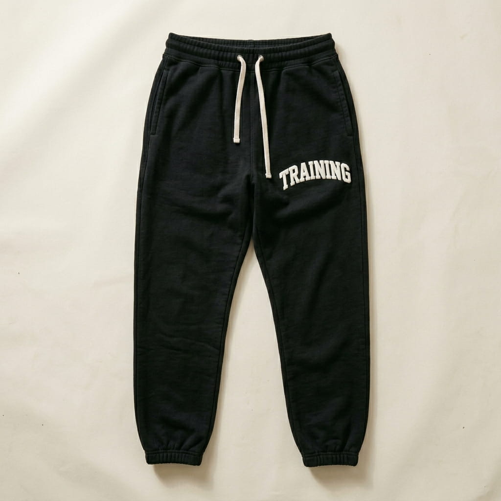 Joggers with bold puff embroidery on the thigh