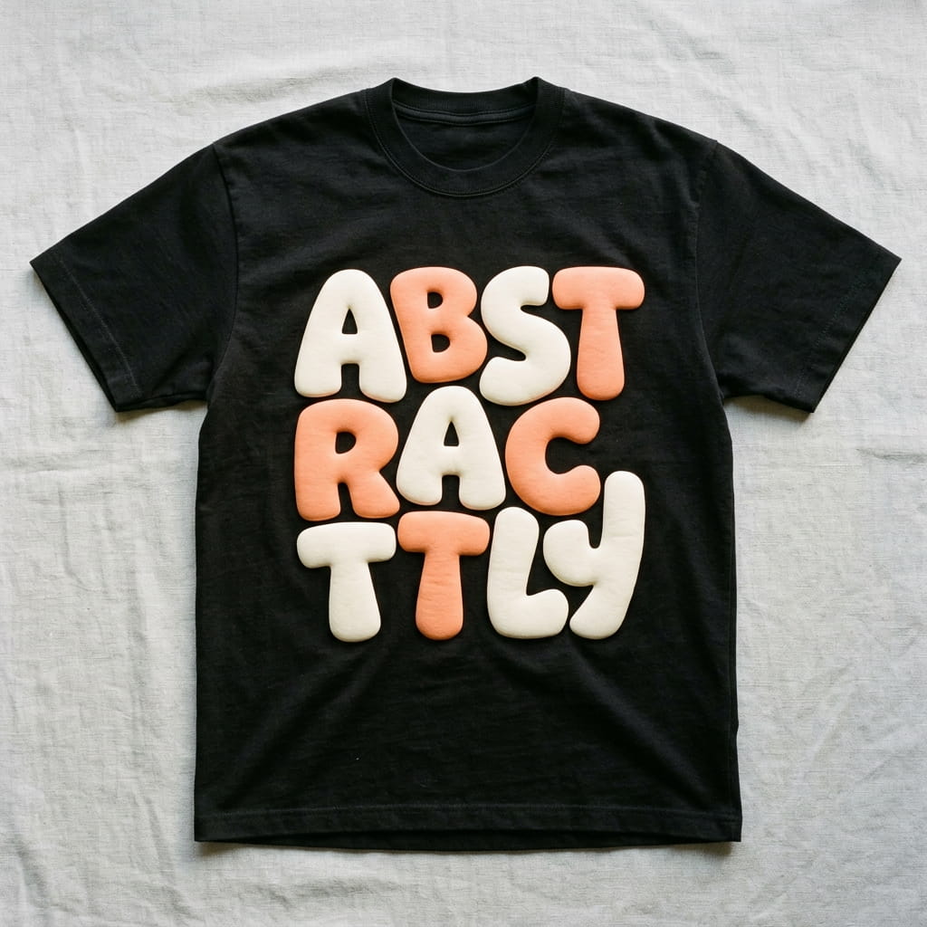 Bold chunky raised 3D puff print on a cotton t-shirt
