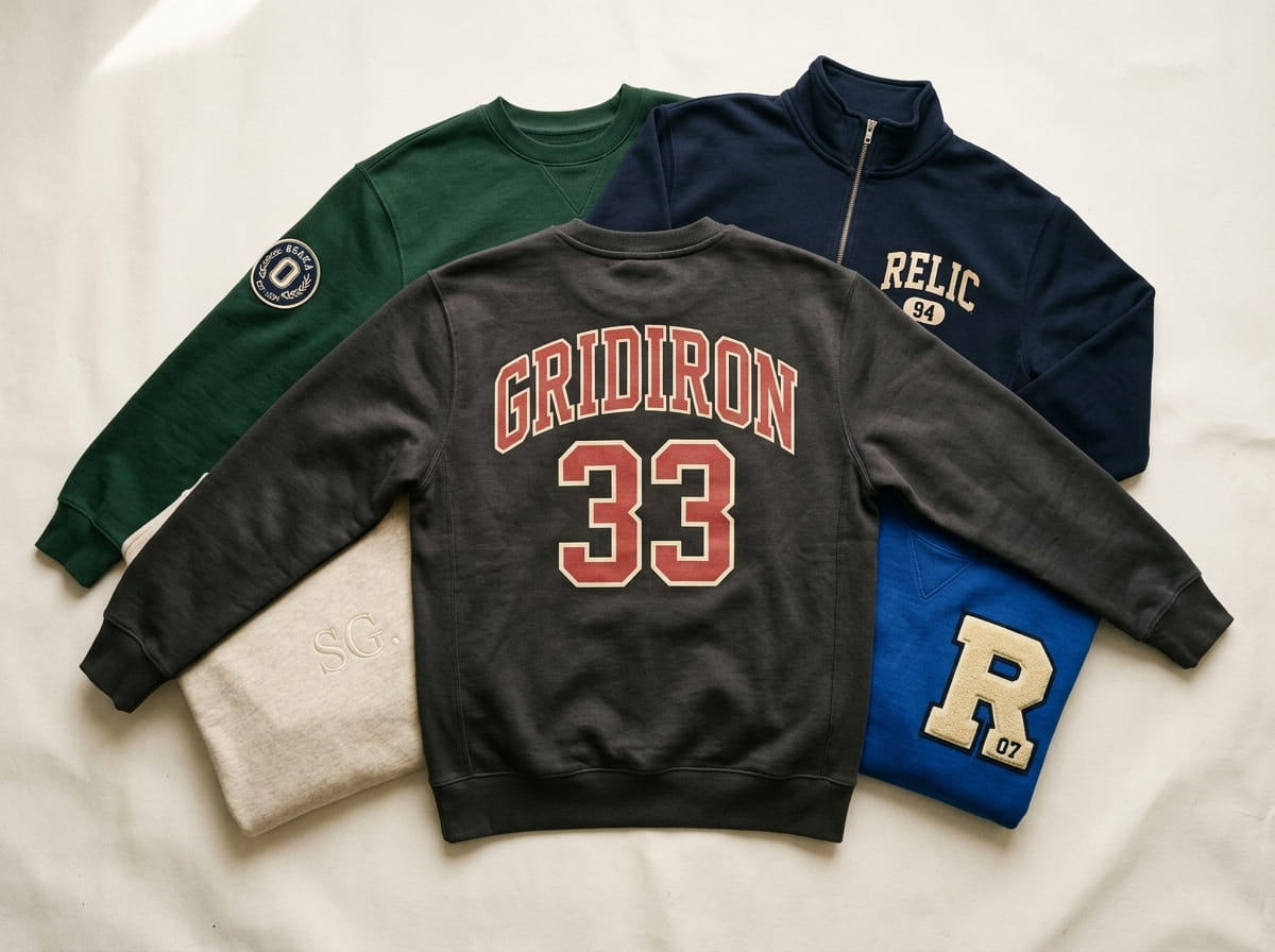 Stack of fleece pullover sweatshirts in bulk for a team and event order