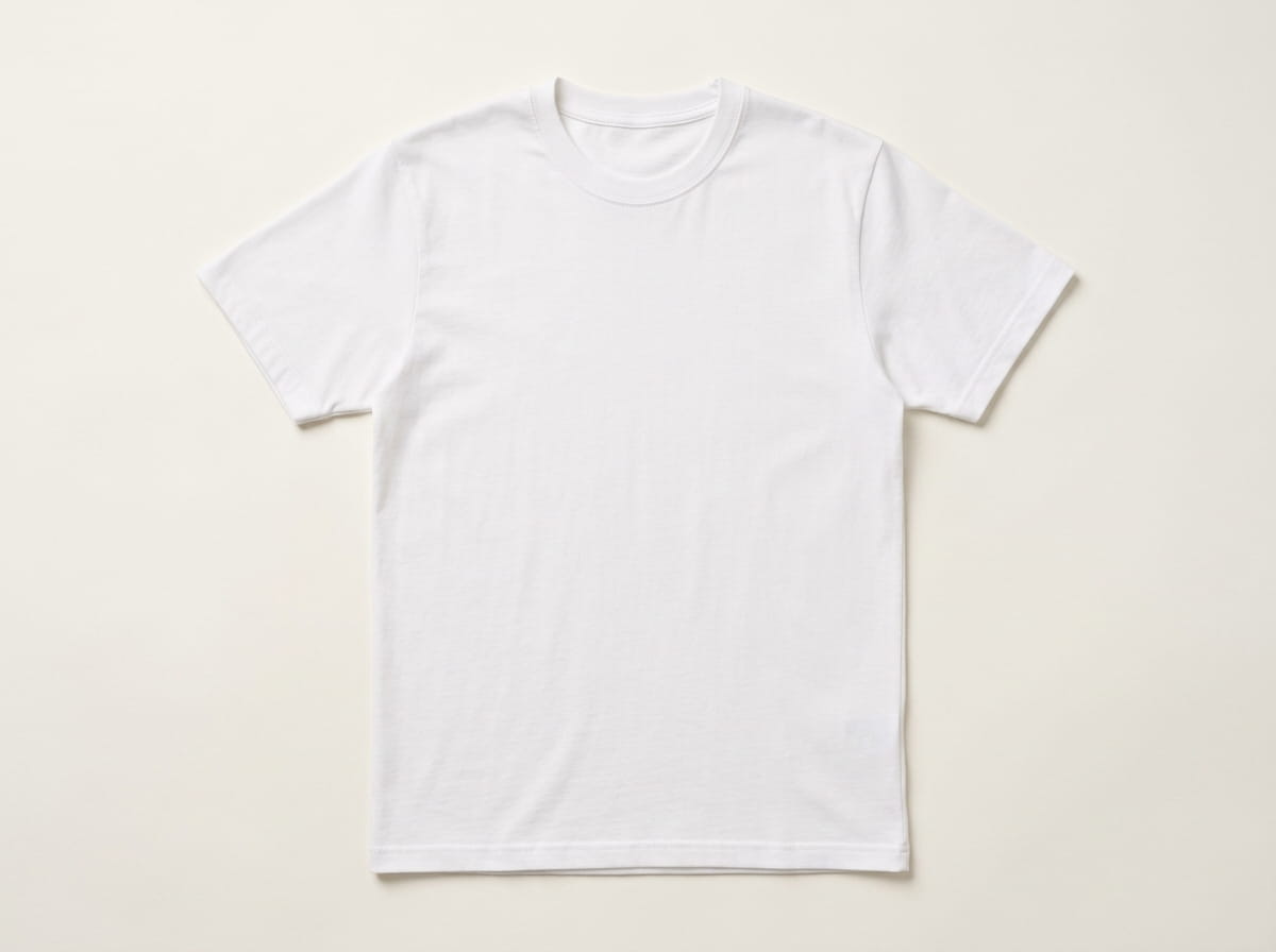 Custom short-sleeve cotton t-shirt anatomy — ribbed crew, combed cotton body, set-in short sleeve, double-stitched hem