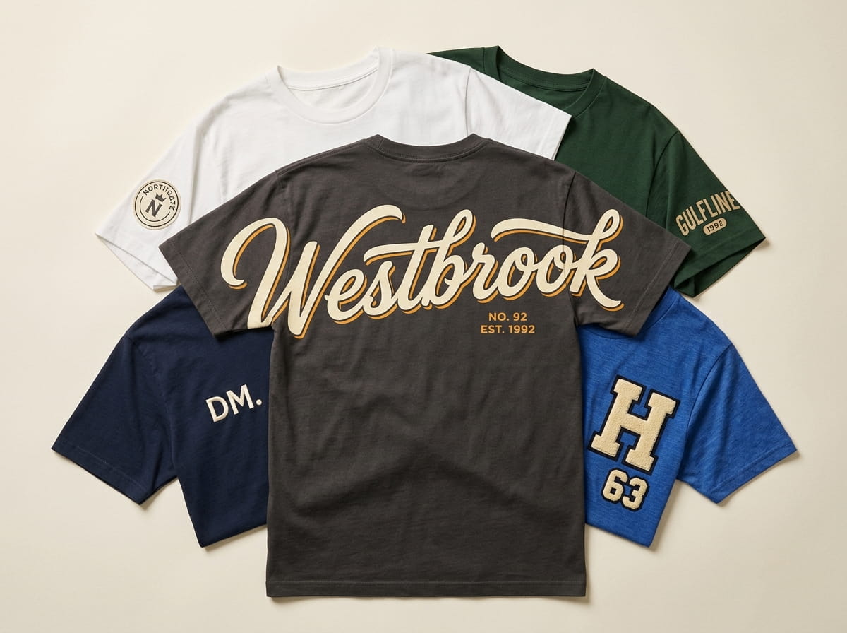 Stack of short-sleeve cotton tees in bulk for a team and event order