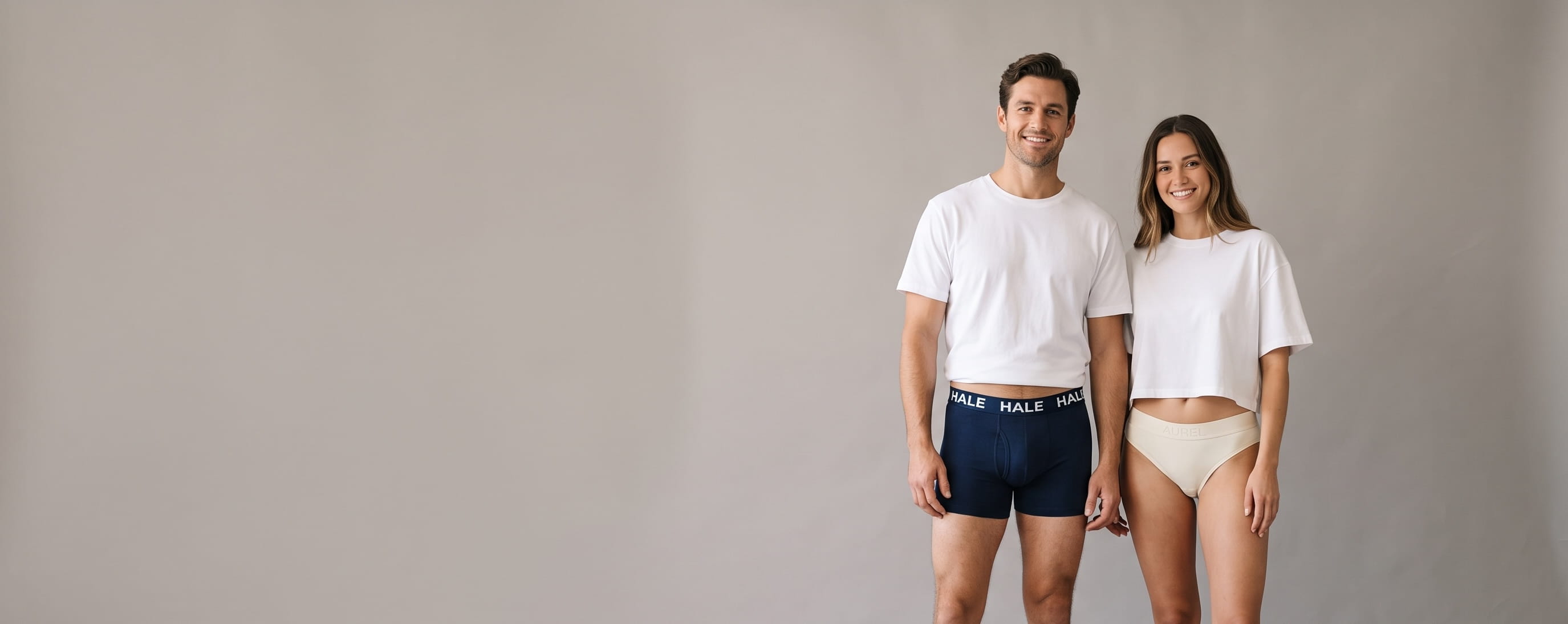 Model wearing custom branded white cotton spandex underwear