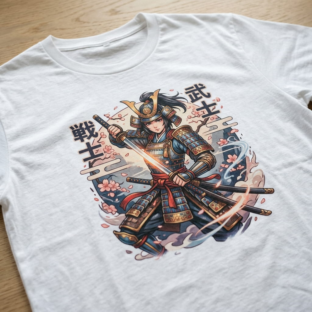 Close-up of a soft-hand DTG print on a cotton t-shirt