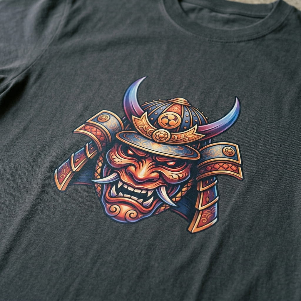 Water-based-transfer-printed apparel with a full-color streetwear graphic