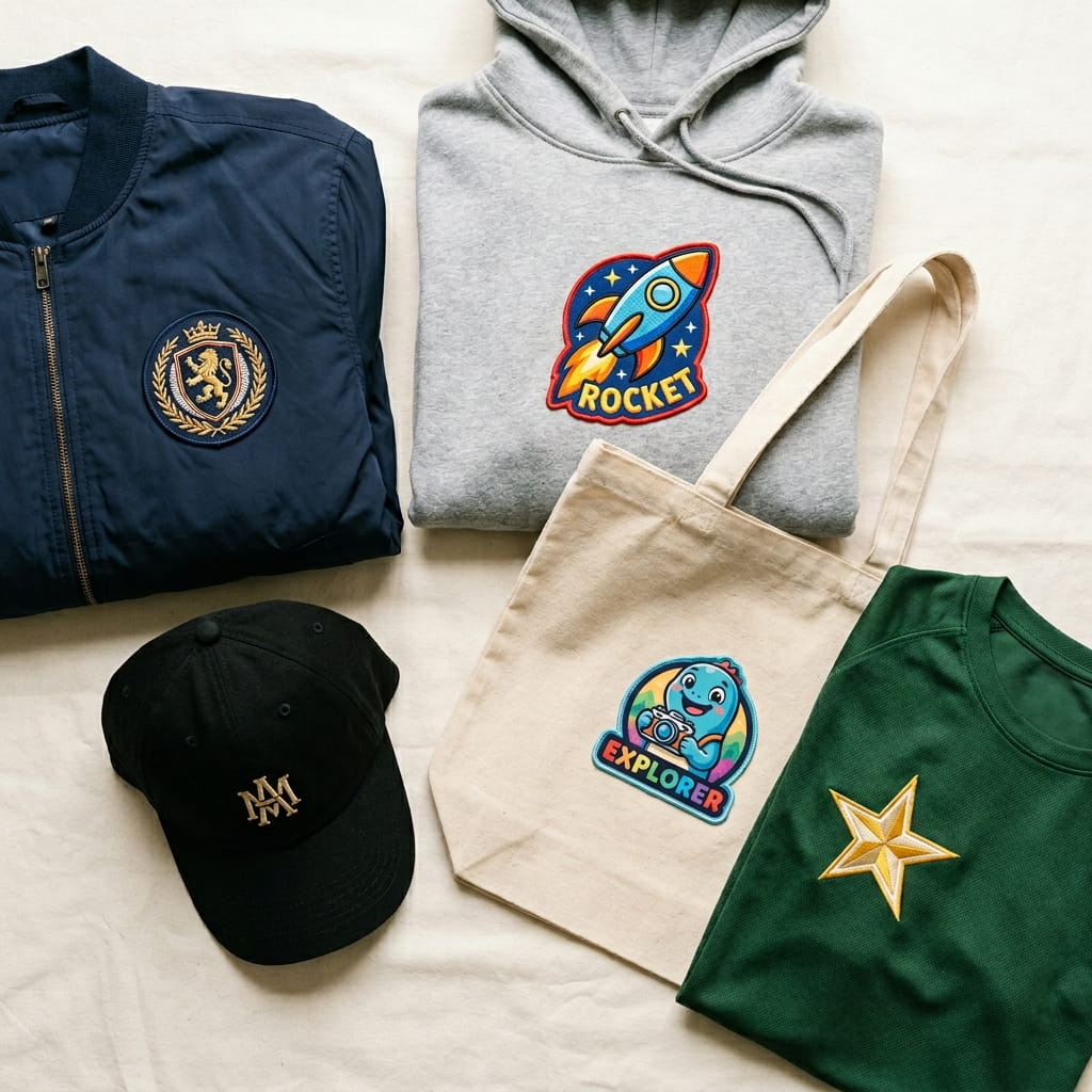 Custom patch proofs across apparel