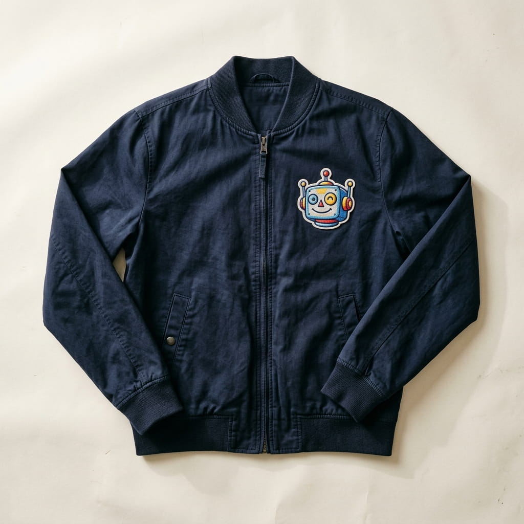 Bomber jacket with embroidered mascot patch