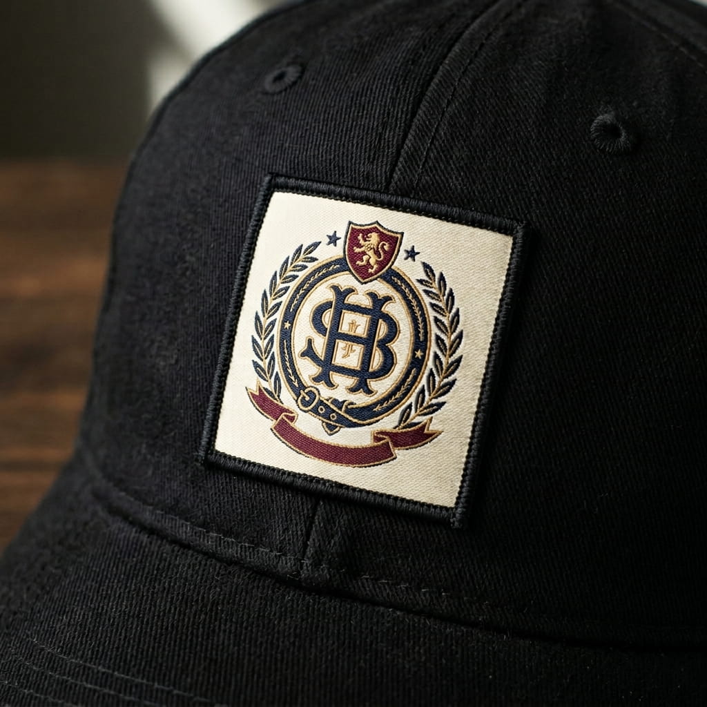 Woven fine-detail monogram crest patch
