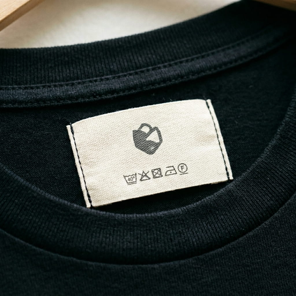 Woven main brand label sewn inside a collar