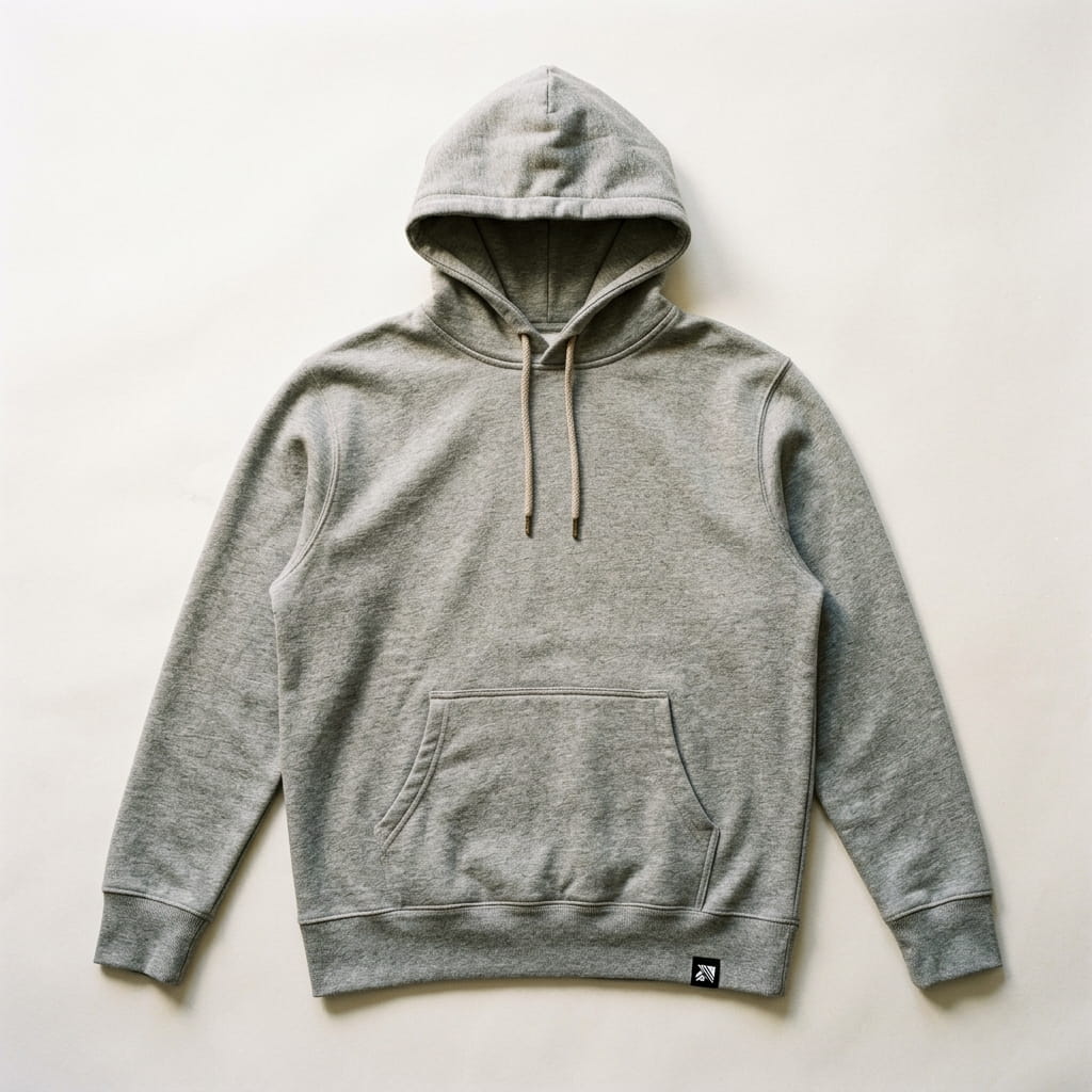 Full hoodie showing a woven hem label