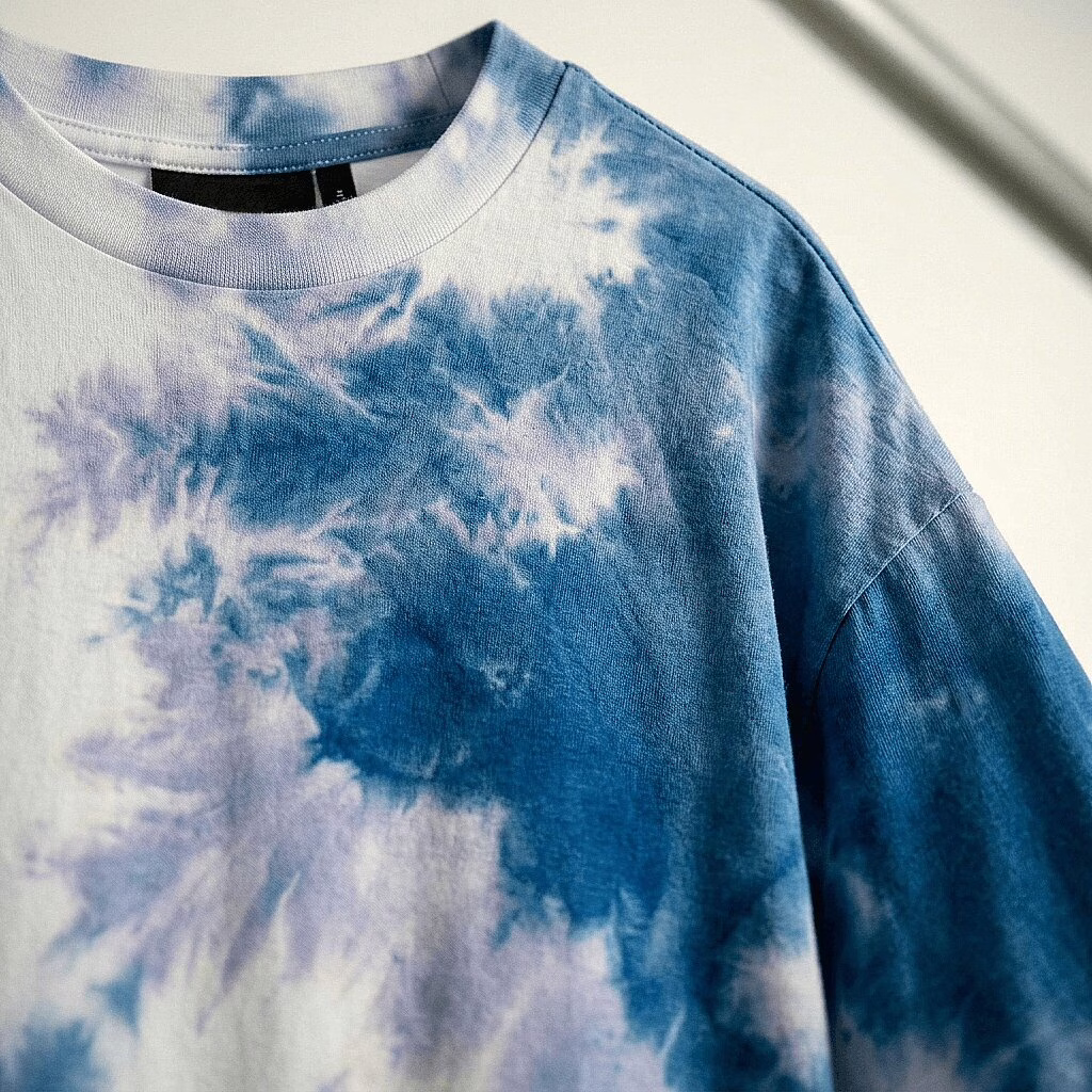 blue and white tie-dye t-shirt