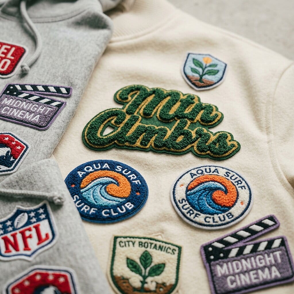 Hot-cut chenille lightning emblem on a cap