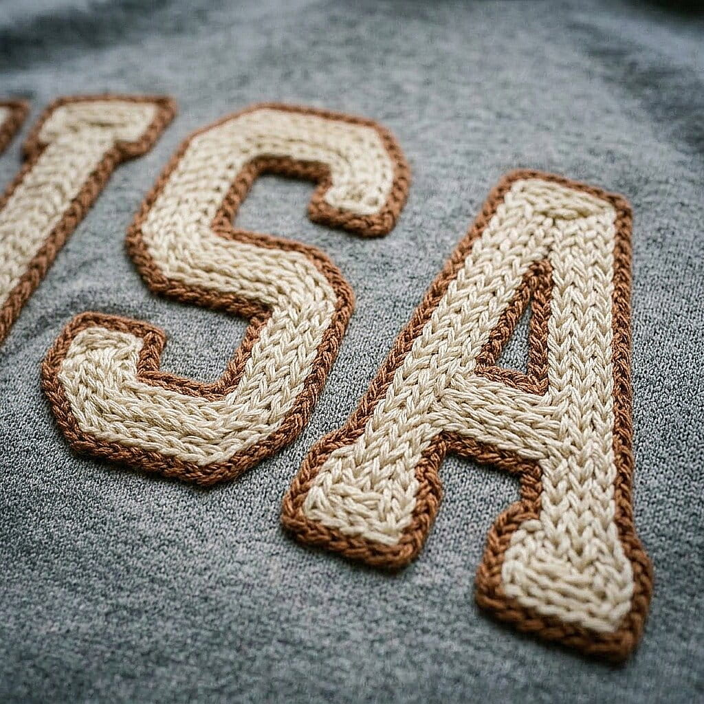 Looped chain stitch embroidery on a garment