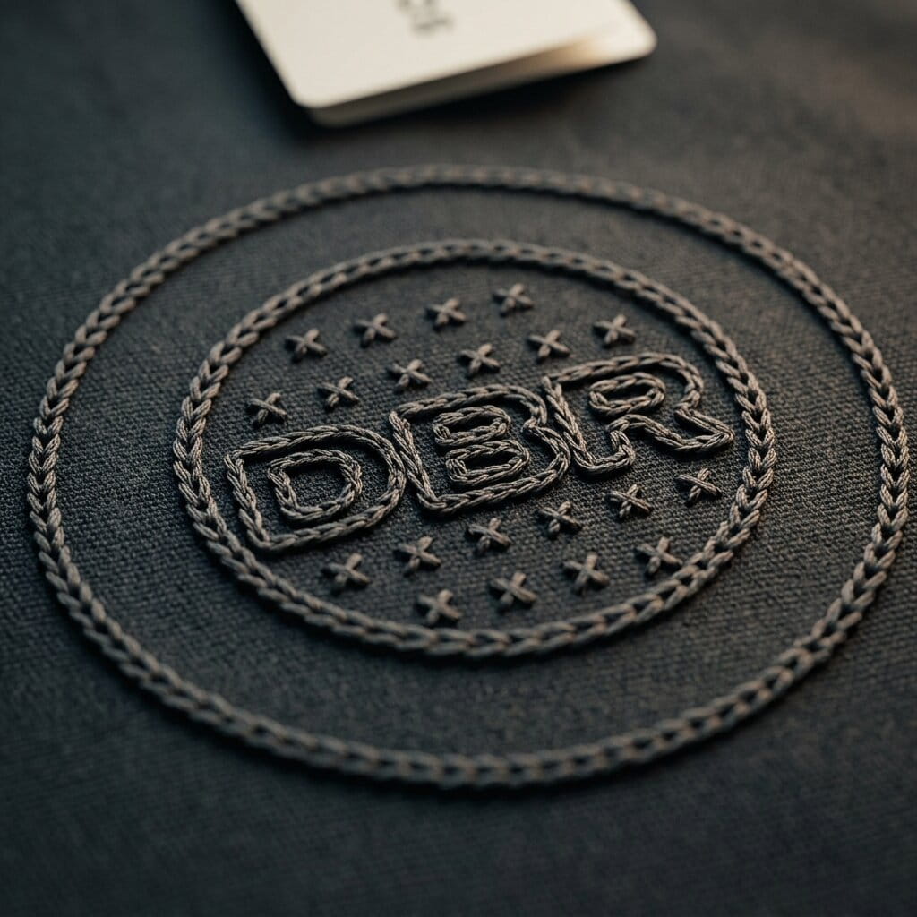 Chain stitch embroidery on a cotton garment