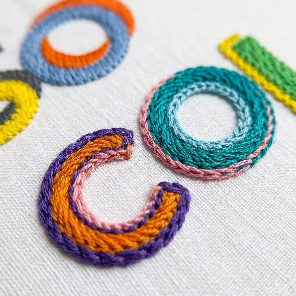 Chain stitch embroidery on denim