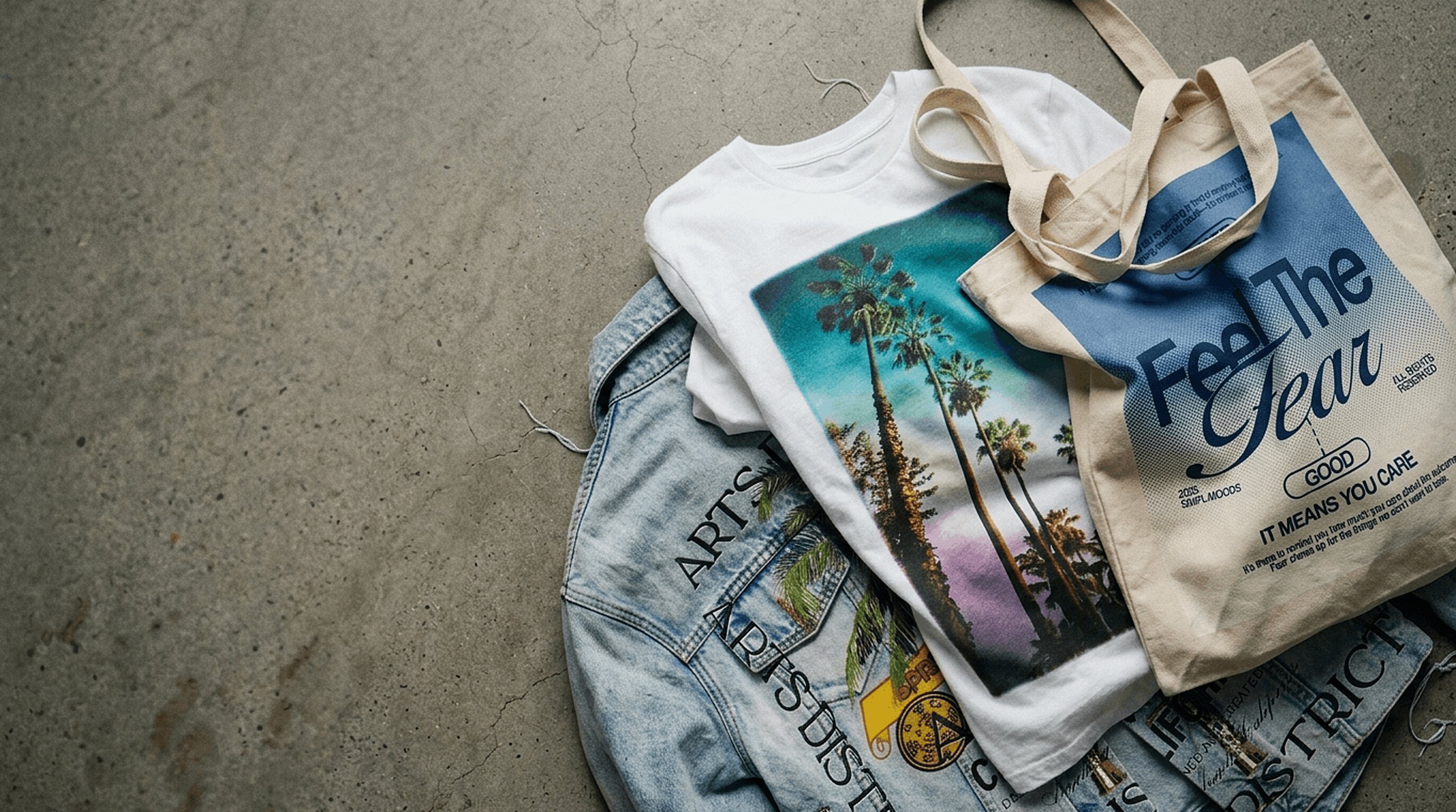 DTG direct-to-garment printer laying down a full-color print on a cotton t-shirt at DTLA Print in Los Angeles