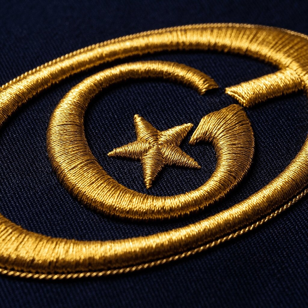 Metallic-thread 3D puff number on a cap