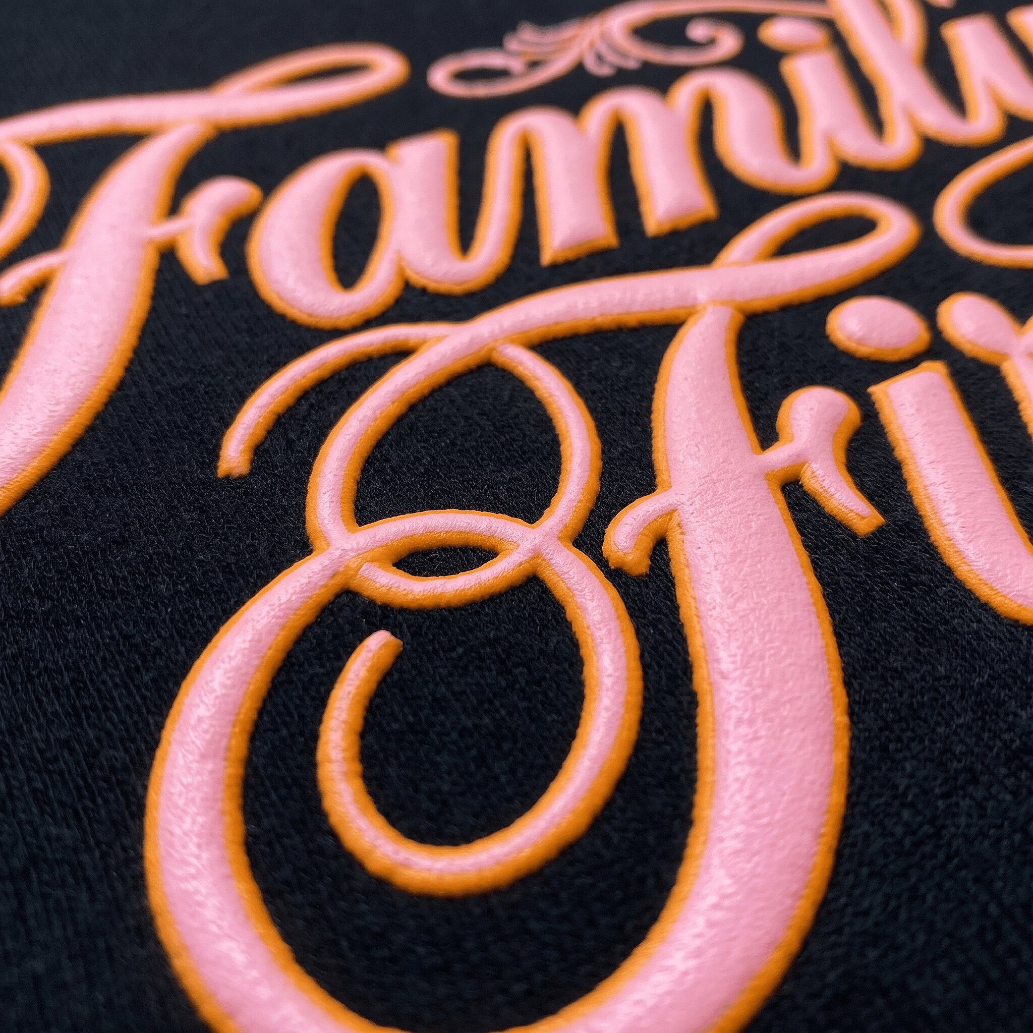 Close-up of a flat screen print sitting level with the fabric