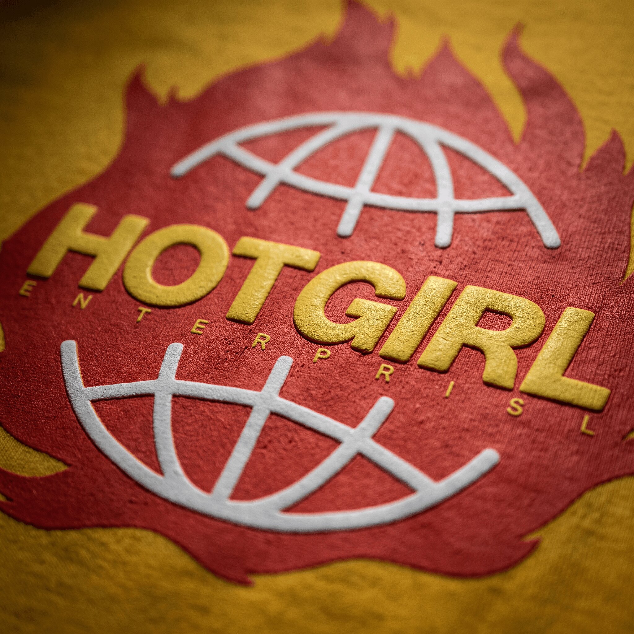 Close-up of a raised 3D puff screen print on a t-shirt