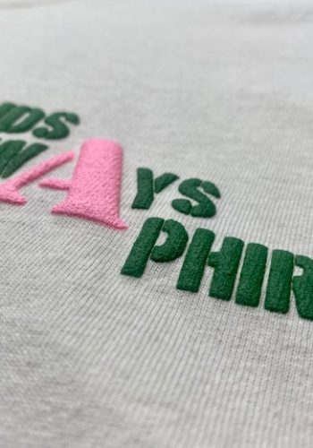 green and pink puff print